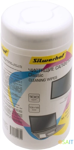 Салфетки Silwerhof Classic для экранов мониторов/плазменных/ЖК телевизоров/ноутбуков туба 100шт влажных
