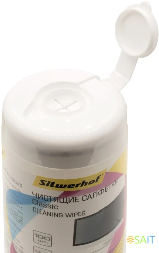 Салфетки Silwerhof Classic для экранов мониторов/плазменных/ЖК телевизоров/ноутбуков туба 100шт влажных