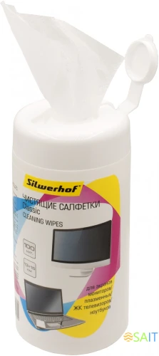 Салфетки Silwerhof Classic для экранов мониторов/плазменных/ЖК телевизоров/ноутбуков туба 100шт влажных