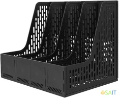 Лоток вертикальный Deli E9844 BLACK 4отд. сборный для бумаг 325x257x275мм черный пластик