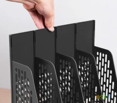 Лоток вертикальный Deli E9844 BLACK 4отд. сборный для бумаг 325x257x275мм черный пластик