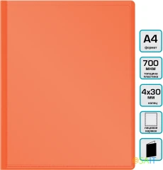 Папка панорама на 4-х кольцах Бюрократ Double Neon DNE0740/4ROR A4 пластик 0.7мм кор.40мм карм.на лиц.стор. оранжевый