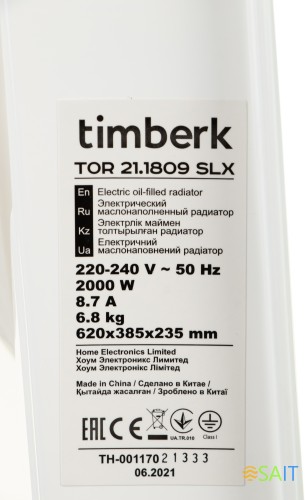 Радиатор масляный Timberk TOR 21.1809 SLX 2000Вт белый