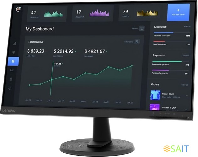 Монитор Lenovo 23.8" ThinkVision C24-40 черный VA 4ms 16:9 HDMI матовая 250cd 178гр/178гр 1920x1080 75Hz FreeSync VGA FHD 3.3кг