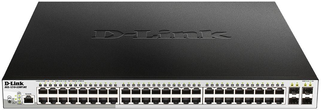 Коммутатор D-Link DGS-1210-52MP/ME/B 48x1Гбит/с 4SFP 48PoE 370W управляемый