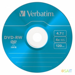 Диск DVD-RW Verbatim 4.7Gb 4x Slim case (5шт) Color (43563)