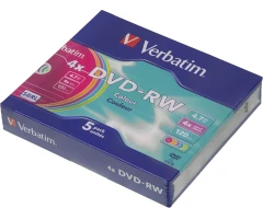 Диск DVD-RW Verbatim 4.7Gb 4x Slim case (5шт) Color (43563)