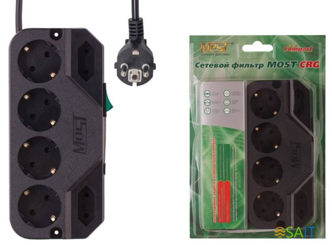 Сетевой фильтр Most CRG 2м (6 розеток) черный (коробка)