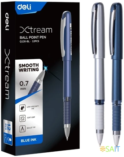 Ручка шариков. Deli EQ126-BL d=0.7мм син. черн. кругл.