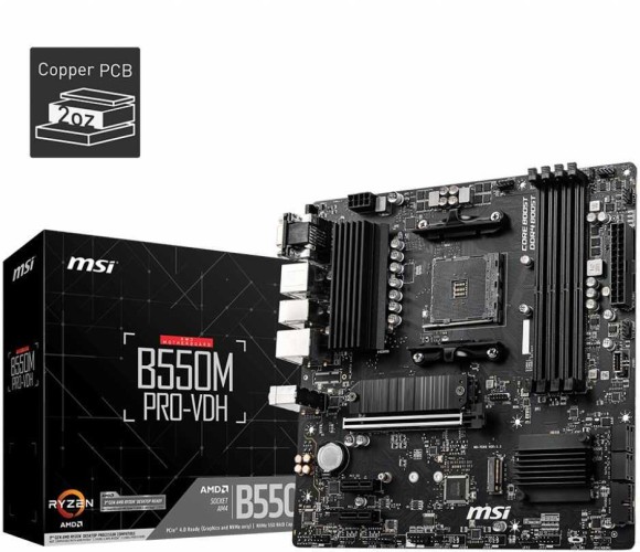 Материнская плата MSI B550M PRO-VDH Soc-AM4 AMD B550 4xDDR4 mATX AC`97 8ch(7.1) GbLAN RAID+VGA+HDMI+DP