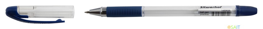 Ручка шариков. Silwerhof Practice прозрачный d=0.7мм син. черн. сменный стержень линия 0.5мм резин. манжета синий