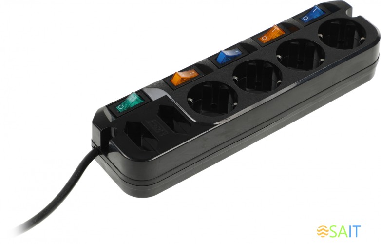 Сетевой удлинитель Most A10 5м (6 розеток) черный (коробка)