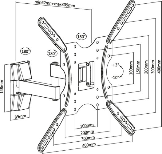 Кронштейн для телевизора Ultramounts UM903 черный 32"-55" макс.20кг настенный поворотно-выдвижной и наклонный