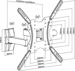 Кронштейн для телевизора Ultramounts UM903 черный 32"-55" макс.20кг настенный поворотно-выдвижной и наклонный