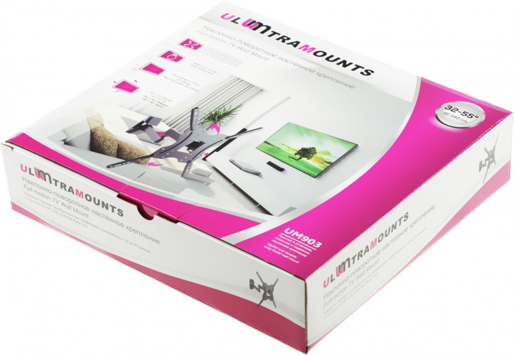 Кронштейн для телевизора Ultramounts UM903 черный 32"-55" макс.20кг настенный поворотно-выдвижной и наклонный