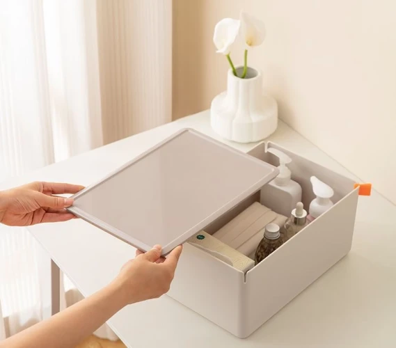 Короб для хранения Deli XDM14pink 1отд. 317x212x135мм розовый/серый пластик