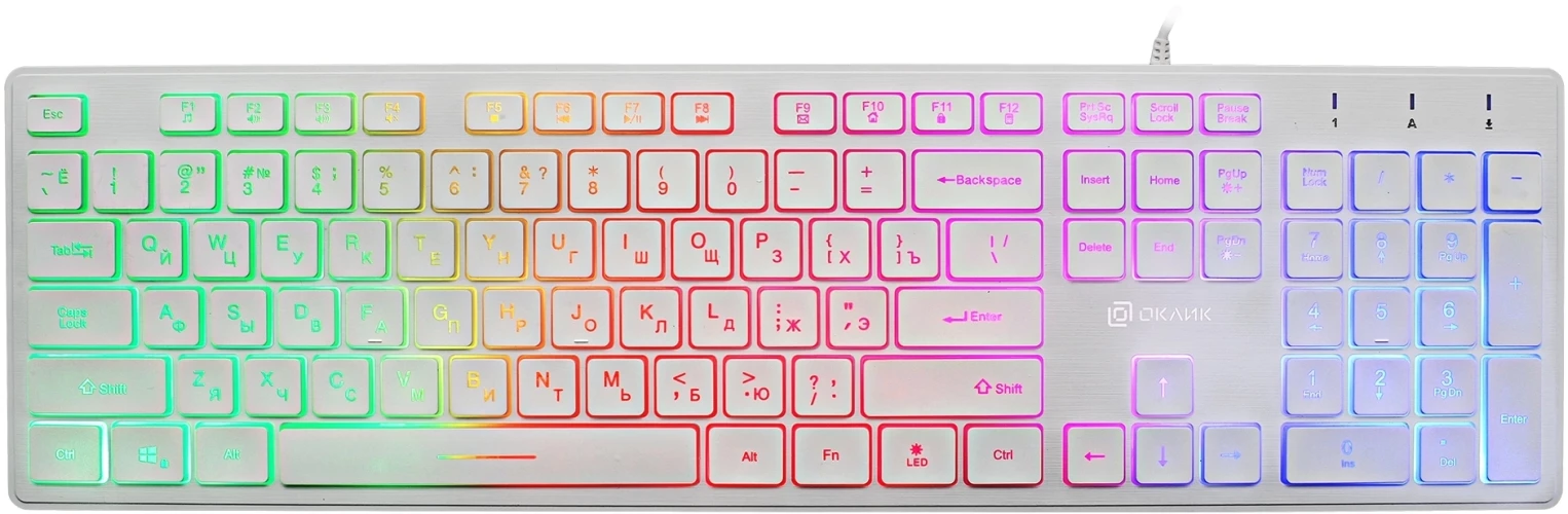 Клавиатура Оклик 550ML белый USB slim Multimedia LED