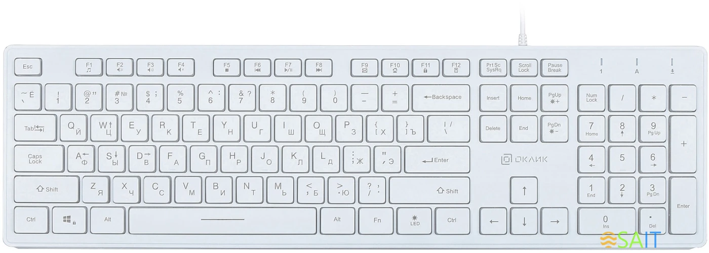 Клавиатура Оклик 550ML белый USB slim Multimedia LED
