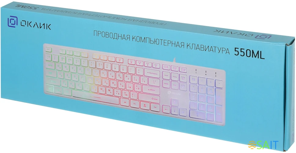 Клавиатура Оклик 550ML белый USB slim Multimedia LED