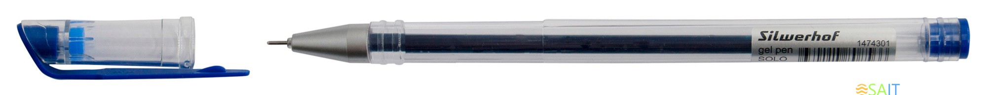 Ручка гелев. Silwerhof Solo d=0.5мм син. черн. кор.карт. сменный стержень игловидный пиш. наконечник линия 0.3мм