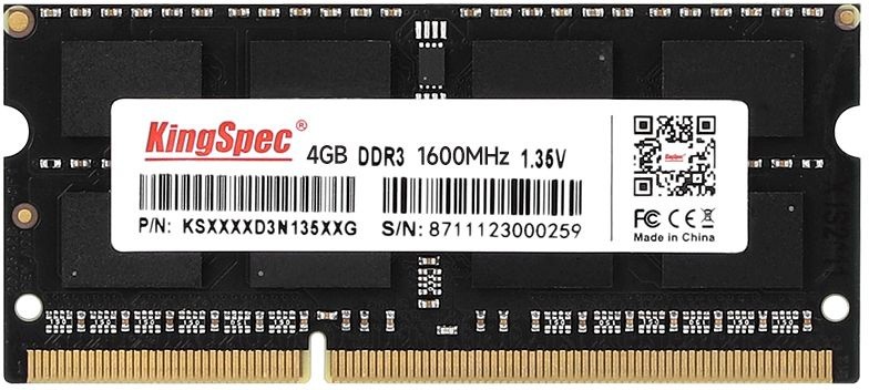 Память DDR3 4GB 1600MHz Kingspec KS1600D3N13504G RTL PC3-12800 CL11 SO-DIMM 204-pin 1.35В single rank Ret