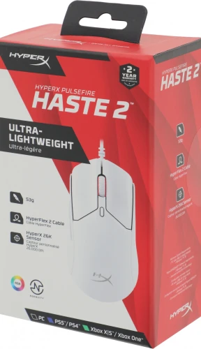 Мышь HyperX Pulsefire Haste 2 белый оптическая 26000dpi USB 5but (6N0A8AA)