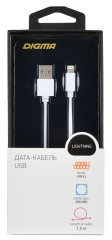 Кабель Digma LIGHT-1.2M-WH USB (m)-Lightning (m) 1.2м белый