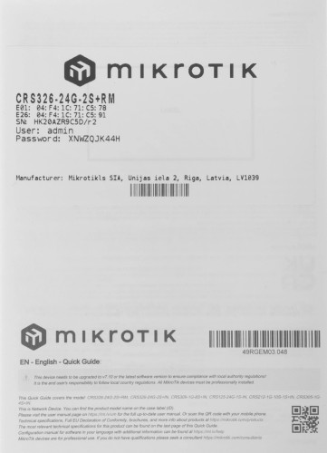 Коммутатор MikroTik CSS326-24G-2S+RM (L2) 24x1Гбит/с 2SFP+ управляемый