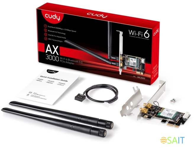 Сетевой адаптер Wi-Fi + Bluetooth Cudy WE3000 AX3000 PCI Express (ант.внеш.съем) 2ант.