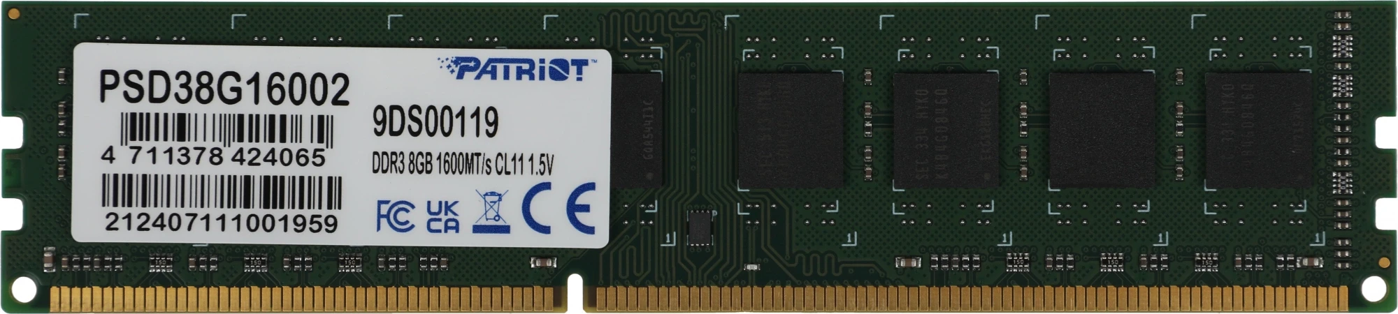 Память DDR3 8GB 1600MHz Patriot PSD38G16002 Signature Line RTL PC3-12800 CL11 DIMM 240-pin 1.5В dual rank Ret