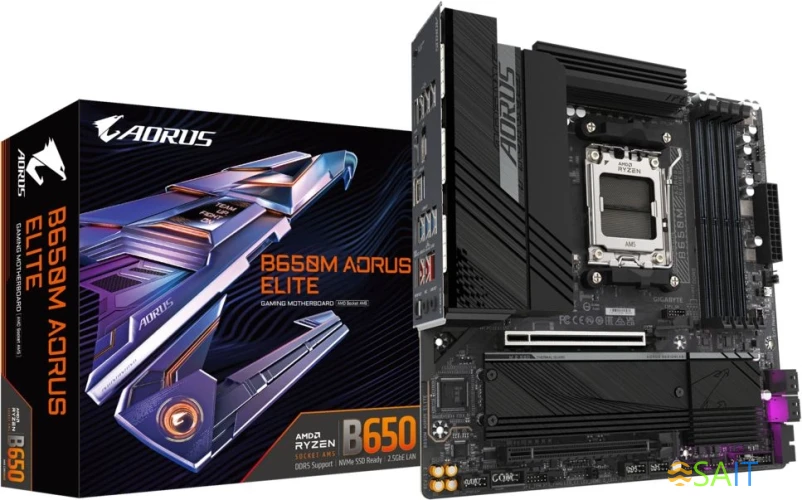 Материнская плата Gigabyte B650M AORUS ELITE SocketAM5 AMD B650 mATX AC`97 8ch(7.1) 2.5Gg RAID+HDMI+DP