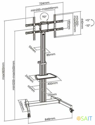 Подставка для телевизора Ultramounts UM307B черный/белый 37"-86" макс.50кг напольный мобильный
