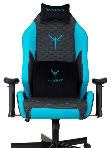 Кресло игровое Knight Neon черный/голубой соты эко.кожа с подголов. крестов. металл