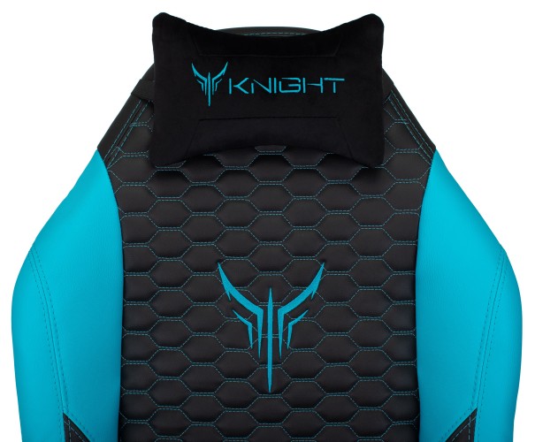 Кресло игровое Knight Neon черный/голубой соты эко.кожа с подголов. крестов. металл