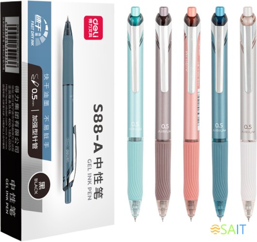 Ручка гелев. автоматическая Deli S88-A ассорти черн. черн. линия 0.5мм резин. манжета