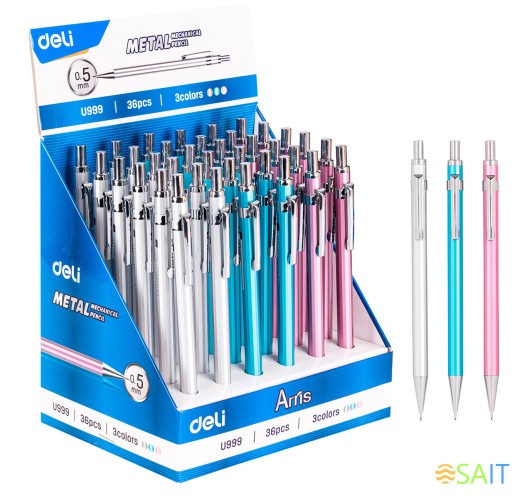 Карандаш мех. Deli EU999 Arris 0.5мм металл ассорти дисплей ластик