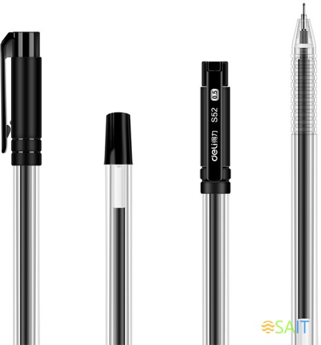 Набор ручек гелев. Deli 33205-BK прозрачный/черный черн. черн. блистер (12шт) линия 0.5мм резин. манжета 12 ручек + 12 сменных стержней