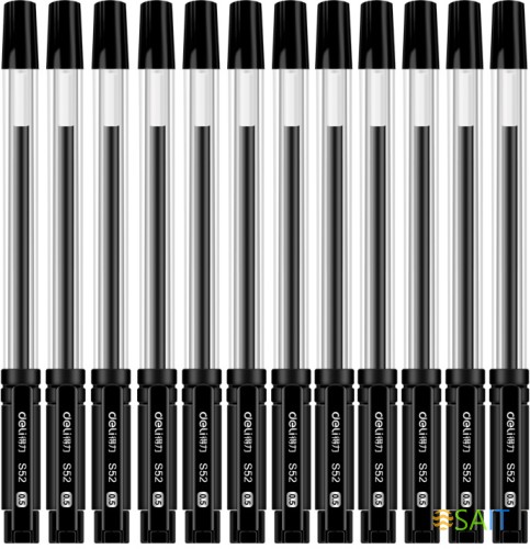 Набор ручек гелев. Deli 33205-BK прозрачный/черный черн. черн. блистер (12шт) линия 0.5мм резин. манжета 12 ручек + 12 сменных стержней