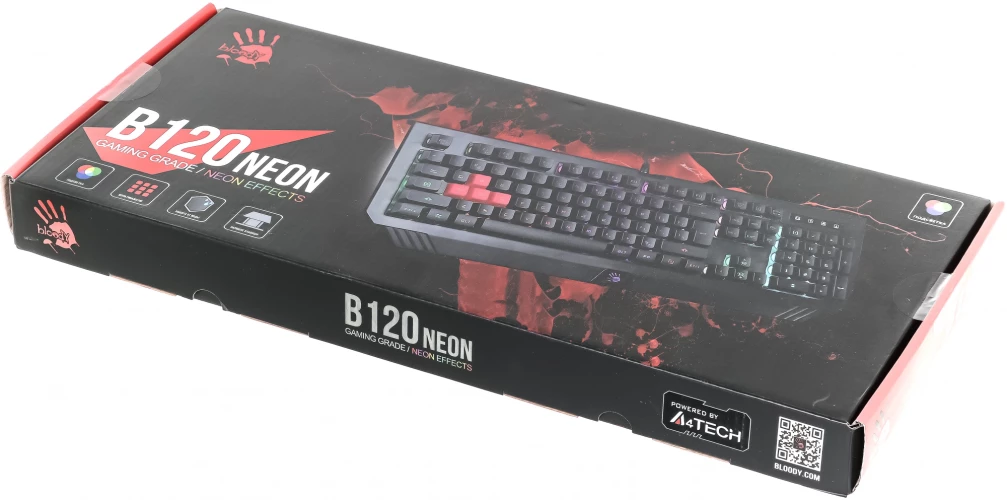 Клавиатура A4Tech Bloody B120N черный USB Multimedia for gamer LED (подставка для запястий) (B120N)