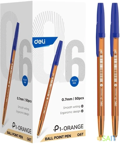 Ручка шариков. Deli P1 (EQ6T) оранжевый/синий d=0.7мм син. черн. карт.уп.