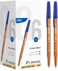 Ручка шариков. Deli P1 (EQ6T) оранжевый/синий d=0.7мм син. черн. карт.уп.