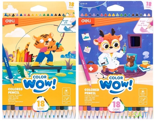 Карандаши цв. Deli EC138-18 Colorwow 3мм трехгран. 18цв. карт.кор. (18шт) 18 карандашей