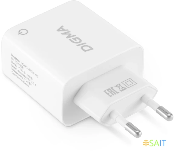 Сетевое зар./устр. Digma DGWC-2U-3A-WG 15.5W 3.1A+1A 2xUSB универсальное белый