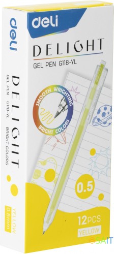 Набор ручек гелев. автоматическая Deli Delight (EG118-YL-P) прозрачный жел. черн. кор.карт. (12шт) линия 0.5мм