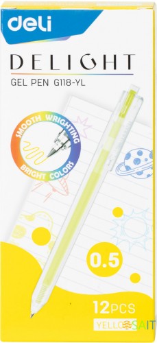 Набор ручек гелев. автоматическая Deli Delight (EG118-YL-P) прозрачный жел. черн. кор.карт. (12шт) линия 0.5мм