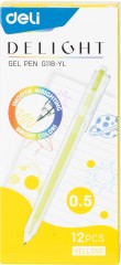 Набор ручек гелев. автоматическая Deli Delight (EG118-YL-P) прозрачный жел. черн. кор.карт. (12шт) линия 0.5мм