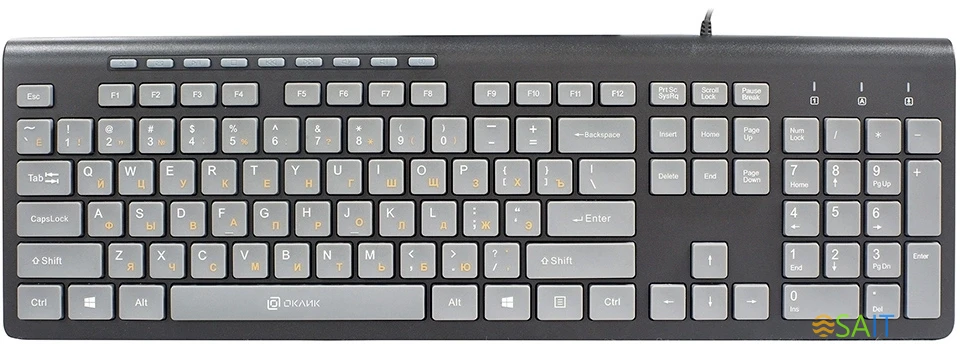 Клавиатура Оклик 480M черный/серый USB slim Multimedia (1067199)