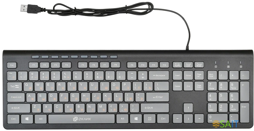 Клавиатура Оклик 480M черный/серый USB slim Multimedia (1067199)