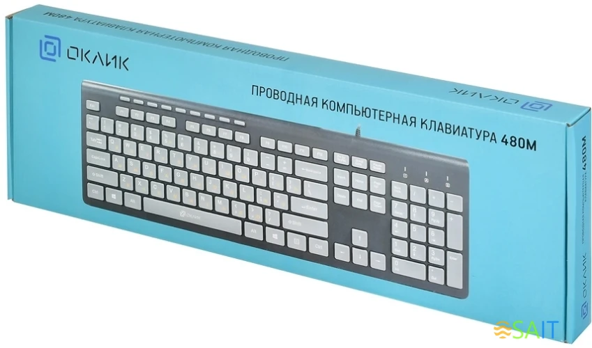 Клавиатура Оклик 480M черный/серый USB slim Multimedia (1067199)