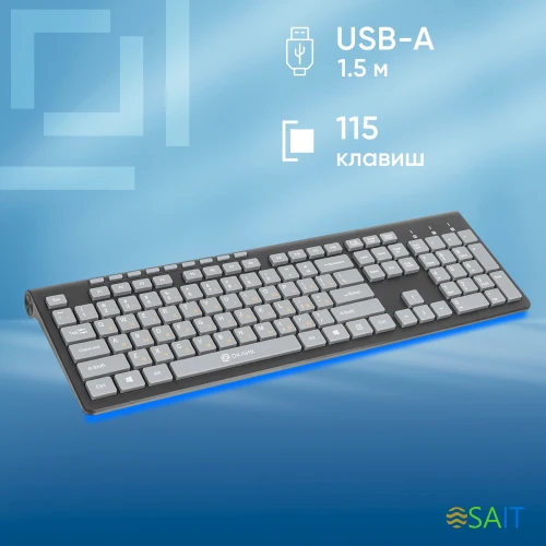 Клавиатура Оклик 480M черный/серый USB slim Multimedia (1067199)